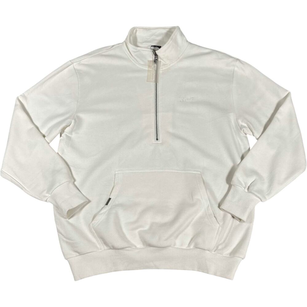 NWT Zephyr White Sweater Quarter Zip Pullover Sweatshirt Men's L Clean Boy